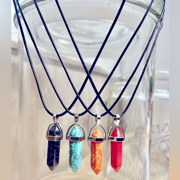 $25 Crystal Gemstone Necklace Pendant Bullet Head Energy Meditation 4 pcs Set - Picture 1 of 5
